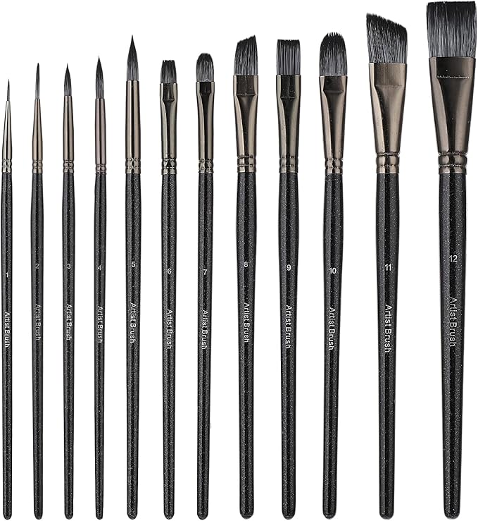 12 Pcs Professional Acrylic Artist Painting Brush Face Paint Brush Set Body Art Makeup Kit for Oil Watercolor Gouache Face Rock Canvas Halloween Cosplay Party Kids Adult Drawing Crafts Supplies