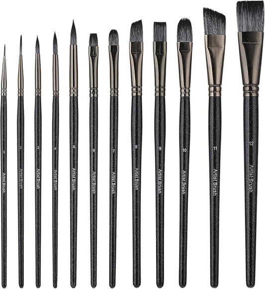 12 Pcs Professional Acrylic Artist Painting Brush Face Paint Brush Set Body Art Makeup Kit for Oil Watercolor Gouache Face Rock Canvas Halloween Cosplay Party Kids Adult Drawing Crafts Supplies
