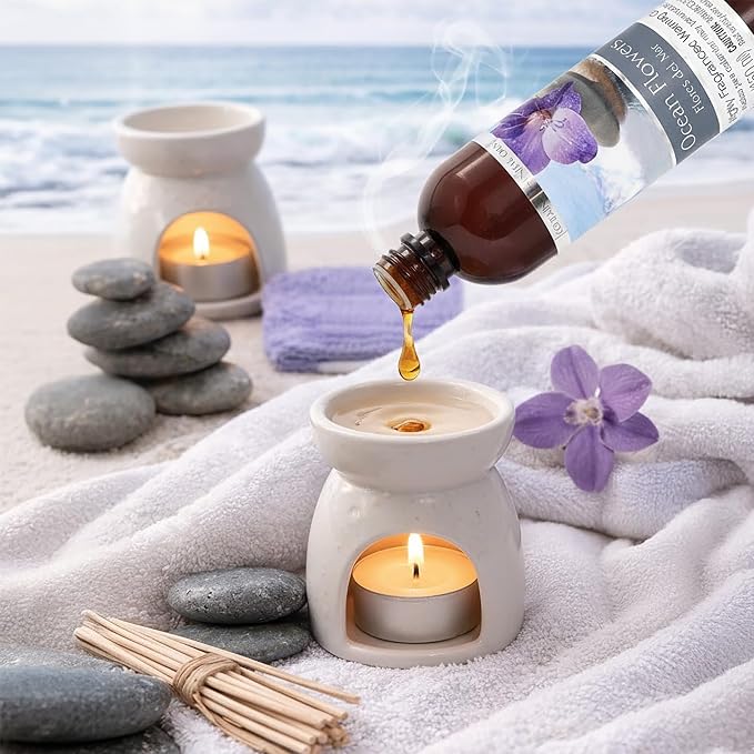 Hosley Set of 2 Ocean Flowers Fragrance Warming Oils 6 Ounce Bottles for Continuous Aromatic Bliss and Serene Coastal Ambiance Transform Your Space