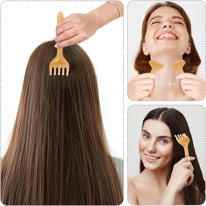 WY LIGHTING LEVEL 2Pcs Head Massager Manual Hair Scalp Massager Gua Sha Five Claw Massage Tool Comb Portable Handheld Resin Relax Tool for Father's Day Mother's Day Gifts (Amber)