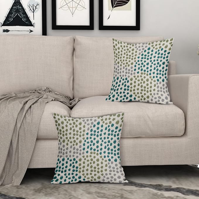 Teal Green Pillow Covers 20x20 Set of 2 Boho Design Gray Polka Dot Throw Pillows Modern Art Trendy Print Decorative Outdoor Pillowcase Square Cushion Cover Linen Pillow Case for Home Sofa Couch Bed