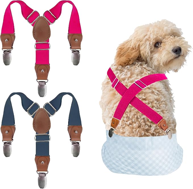 2 Pieces Dog Diaper Suspenders, for Dog Diaper Female and Belly Band for Male (Navy Blue&Pink, Small/Medium)