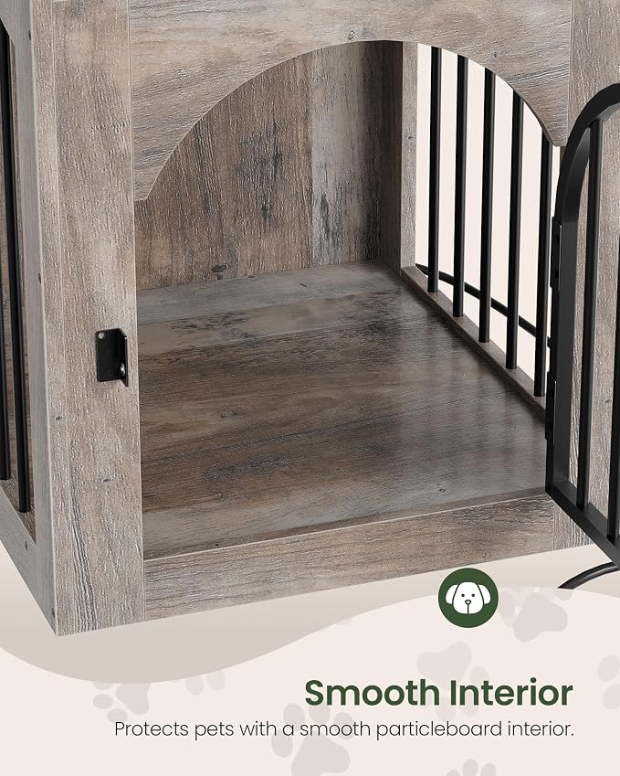 CHOEZON Dog Crate Furniture, Wooden Dog Kennel with Charging Station and Storage Drawer, Indoor Pet Crate End Table for Small Breeds, Dog Cage Furniture for Living Room, Bedroom, Greige MGW01UFH