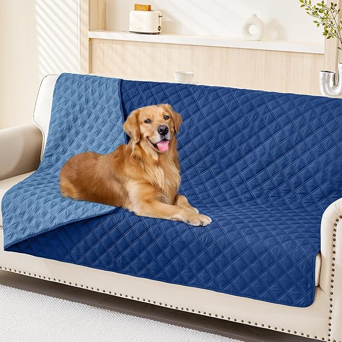 Smiry Waterproof Reversible Pet Couch Covers for Dogs | Pet Friendly, Soft Fabric, Washable Sofa Furniture Protector for Dogs Cat Kids, Checkered (68"x82", Navy/Blue)