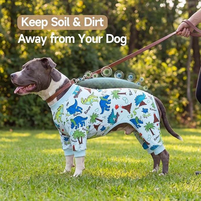 XPUDAC 2 Pack Dog Pajamas for Medium Large Sized Dog, Soft Warm Dog Onesie Stretch Lightweight Pet Outfit Jammies Pet Clothes Boy Dinosaur Print, 5XL