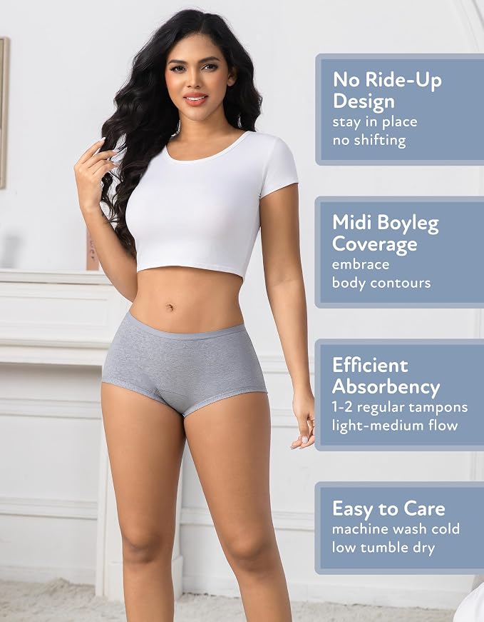 Goat Union Organic Cotton Boyleg Period Underwear for Women & Teens - Moderate Absorbency Period Panty