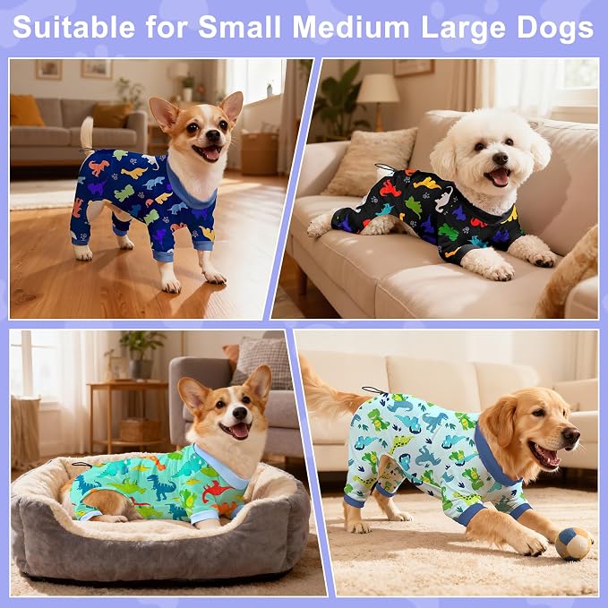Bienbee Dog Pajamas, 4 Pack Adjustable Onesies for Small to Large Dogs S | Dog Shedding Suit with Soft Fabric, Breathable & Stretchy, and Adjustable Back Length for Sleeping Lounging and Daily Use