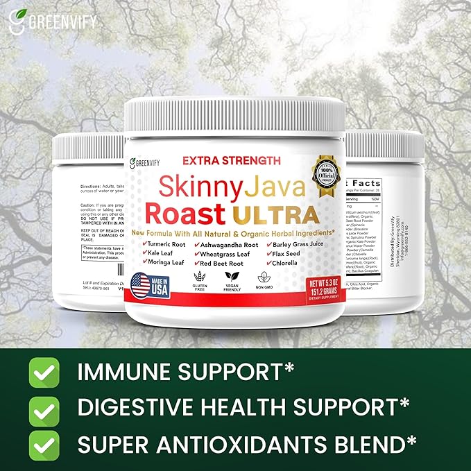 SkinnyJava Roast Ultra Extra Strength Supplement, All Natural & Organic Herbs, 5.3 oz, with Turmeric, Ashwagandha, Moringa (5)