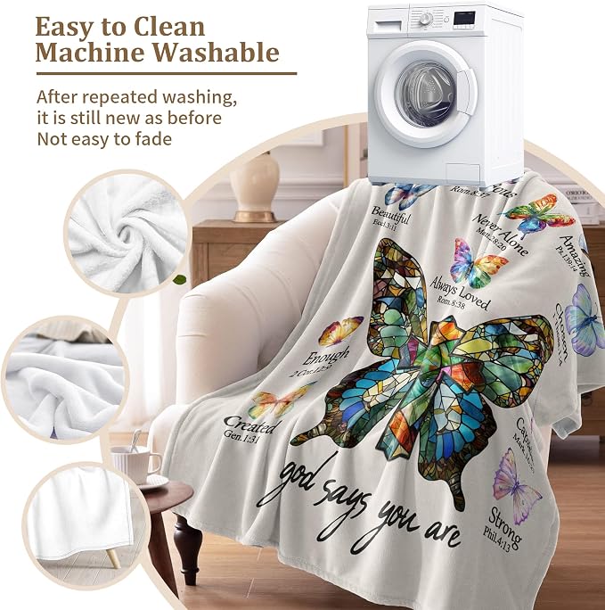 Christian Gifts for Women, Christian Blanket with Butterflies, Religious Gift for Woman, Inspirational Bible Verse Blankets Throws Spiritual Gift for Women Birthday Christmas 80"x60"
