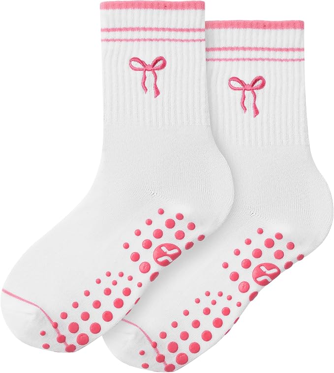 COOLMATE Pilates Socks with Grips for Women, Yoga Socks, Crew Non Slip Women for Barre, Pilates Gifts for Women