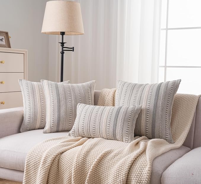 Cethom Boho Throw Pillow Covers 18x18 Inch Set of 2, Farmhouse Decorative Couch Pillow Cases, Grey Accent Pillows of Bed, Sofa Bedroom Living Room Home Decor Cushion Cover
