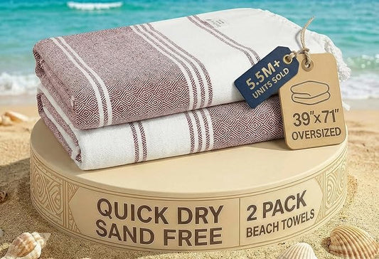 LANE LINEN Beach Towels for Women, 2 Pack Large Beach Towels Oversized, Pre-Washed, No-Shrink Sand Free, Quick Dry, Lightweight Travel Towel, Soft Beach Bath Towel, 39"x71" - Fired Brick
