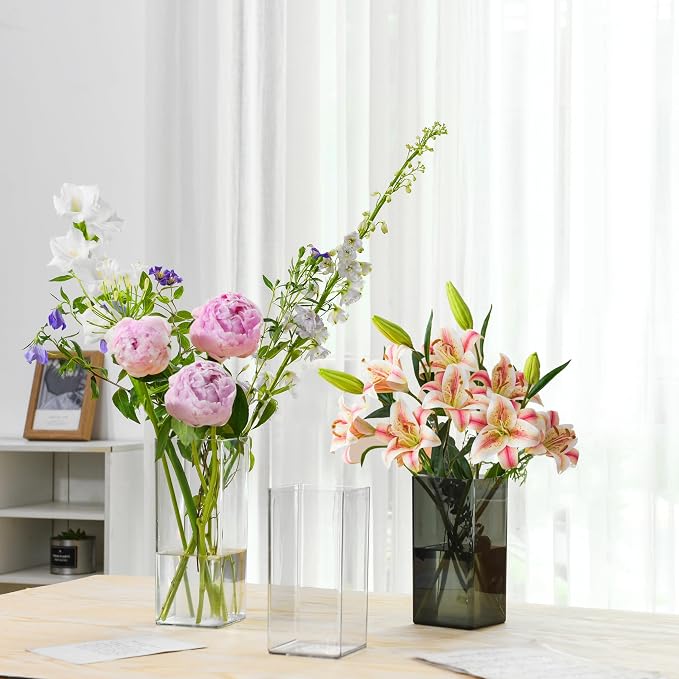 Acrylic Square Flower Vase, Non-breakable Vase, 5" x 5" x 12" Tall Clear Vases for Flower, Large Cube Floral Plant Container, Planter Terrarium for Wedding Party Event, Home Office Decor