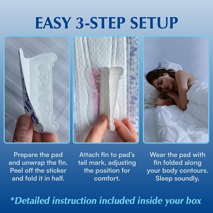 Overnight Pads with Wings – Size 5 (Maxi Pad) – Ultimate Leak-Free Protection with Absorbent FIN Technology – 30 Sanitary Napkins with pH-Balanced Wipes – Sanitary Pads for Women & Teens