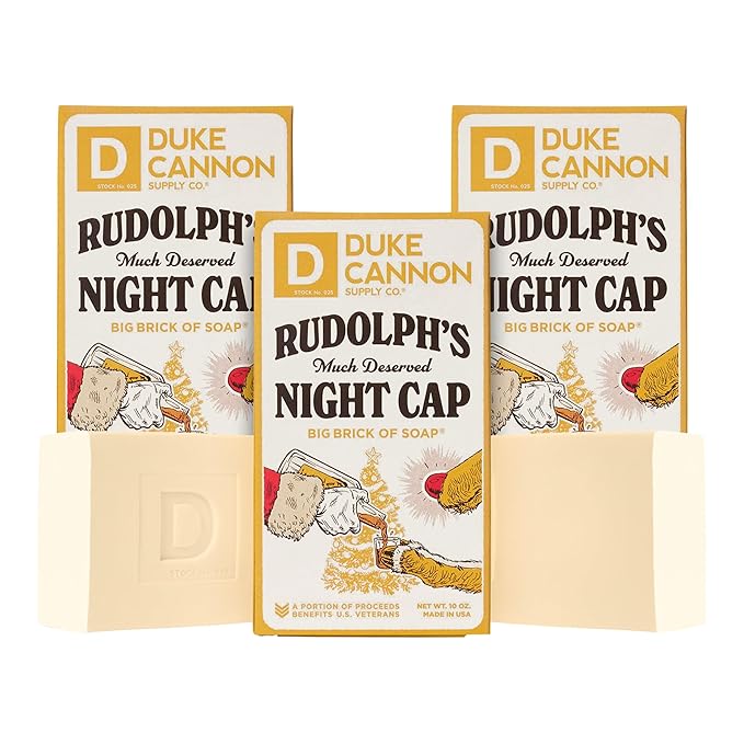 Duke Cannon Supply Co. Big Brick of Soap Bar for Men Holiday Edition - Rudolph's Much Deserved Night Cap (Cinnamon and Antique Wood Scent), 10 oz. (3 Pack)