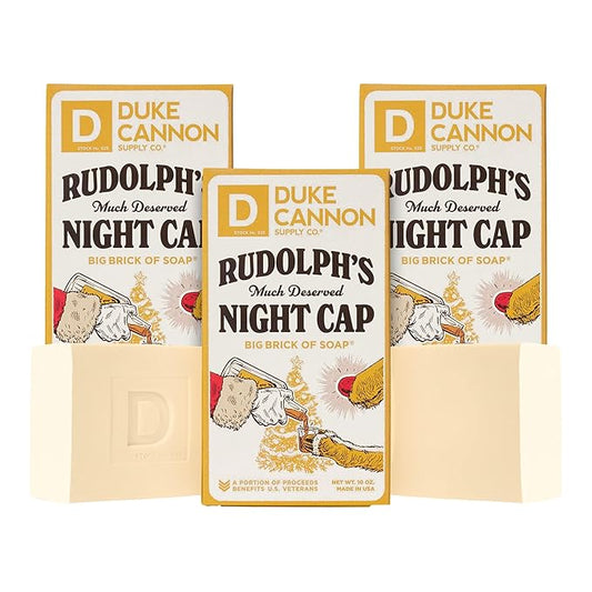 Duke Cannon Supply Co. Big Brick of Soap Bar for Men Holiday Edition - Rudolph's Much Deserved Night Cap (Cinnamon and Antique Wood Scent), 10 oz. (3 Pack)