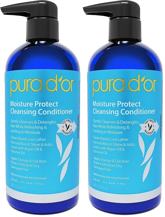 PURA D’OR Moisture Protect Cleansing Conditioner (16oz) Detangles & Restores Hair with Argan Oil, Lavender, No Sulfate, All Hair Types, Men & Women (Packaging may vary), (Pack of 2)