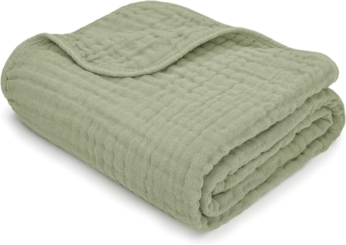 Comfy Cubs Muslin Baby Blanket 40" x 40" L - Swaddle Blankets Sage | Soft, Lightweight, 6-Layer Cotton Breathable Baby Blankets - Comfortable, Gentle & Versatile Cotton Baby Blankets for Sleep