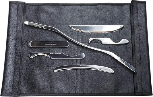 DARKRING Muscle Scraper Tool Set (6-Piece) for deep Tissue Massage gua sha Stainless Steel fascial Release Tool Soft Tissue Mobilization Tool Set (Storage Bag)