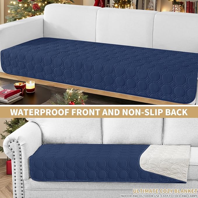 ZNSAYOTX Ultimate Cozy Blankets (30"x70") 100% Waterproof Sofa Mat Blanket for Dog Pets, Bed Couch Protector with Non-Slip Back Washable Durable, Pee Scratch Proof Easy to Clean (Navy Blue)