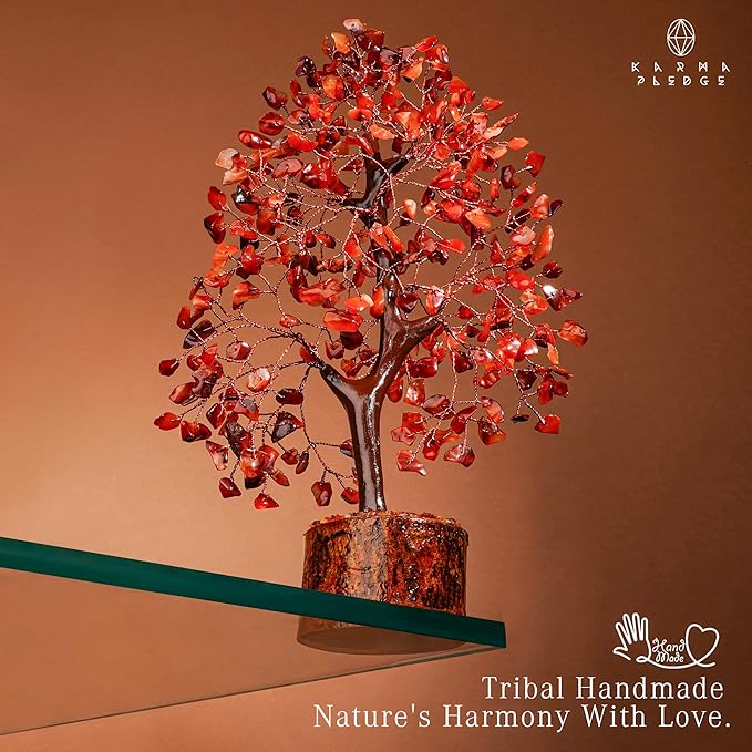Crystal Tree of Life Birthday Gifts for Women, Men, Handmade Home Decor, Office, Room Decoration, Carnelian Reiki Healing Crystal Chakra Tree for Money, Good Luck Gifts for Her, Mom & Dad