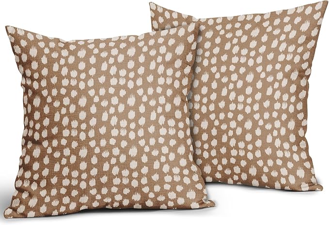 Sweetshow Brown Cream Dots Pillow Covers 22x22 Set of 2 Boho Design Polka Dot Throw Pillows Modern Trendy Print Outdoor Decorative Pillowcase Square Linen Cushion Cases Decor for Sofa Couch Bed