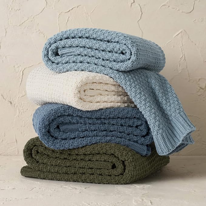 EVERGRACEHOME Chunky Chenille Knit Throw Blanket, 50 x 60, Chambray Blue | Sculpted Moss Stitch, Chic Modern Farmhouse, All-Season Warmth, OEKO-TEX® Certified, Elegant Blanket for Couch, Bed, Sofa