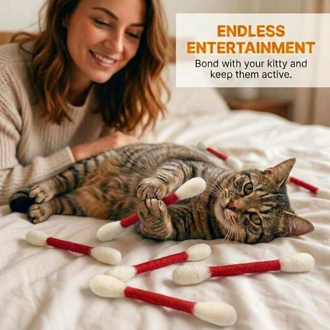 Glaciart One Swabs Cat Toys with Catnip - 6 Pk | Durable for Chew, Cute Cat Toys Interactive Kitty for Boredom, Exercise, & Play | Filled w/Organic Catnip for Anxiety & as Digestive Aid | Gift Idea