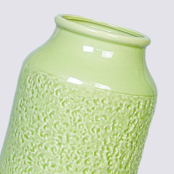 Green Ceramic Vase for Flowers, 9 Inch Decorative Vase for Pampas Grass, Modern Texture Vases for Home Decor, Table Shelf, Kitchen, Living Room Decor