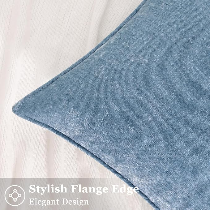 decorUhome Chenille Blue Grey Velvet Throw Pillow Covers 20x20 Set of 2 | Fall Soft Couch Decorative Modern Farmhouse Pillow Cases with Elegant Design for Sofa Bed Living Room Home Decor
