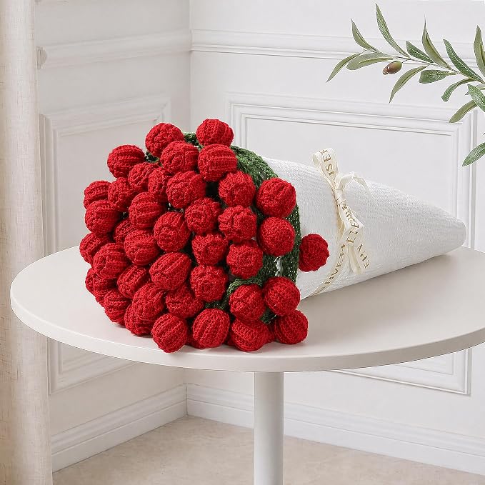 Ivydale 43inch Crochet Flower Bouquet Throw Blanket Red Rose
