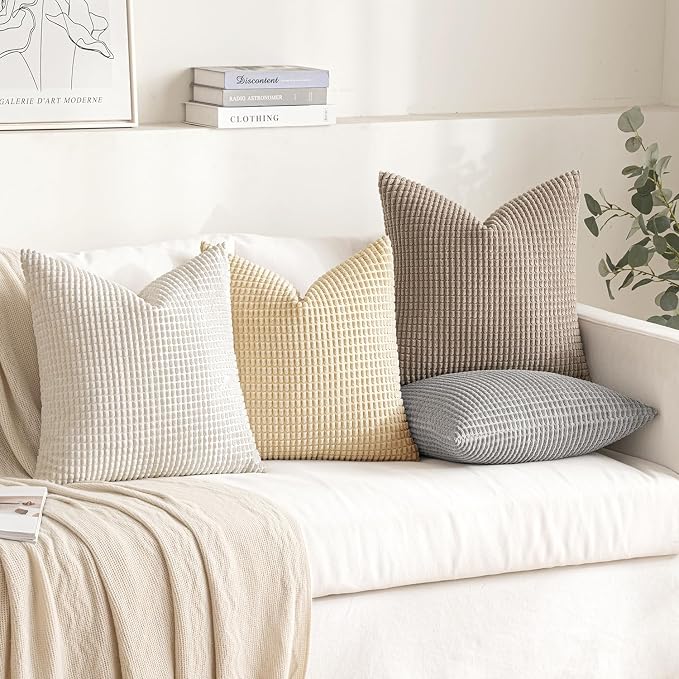 MIULEE Neutral Harmony Decorative Pillow Covers 20x20 Inch Set of 4 | Rustic Farmhouse Boho Soft Throw Pillows, Corduroy Couch Pillowcases, Nordic Home Decor for Sofa Living Room Bed