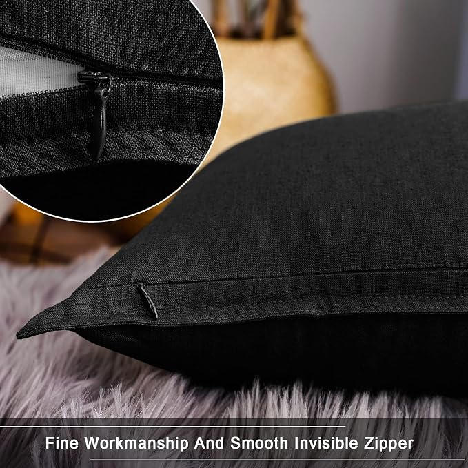 Jeanerlor Decorative Cotton Linen Couch 26"x26" Throw Pillow Case for Sofa Durable Classy, Comfortable Cushion Cover (65 x 65cm), Black