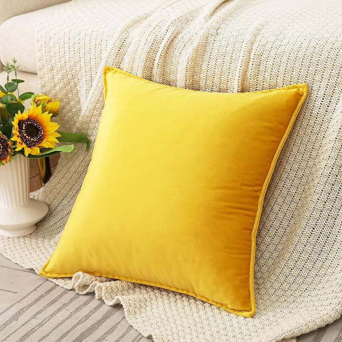 Velvet Yellow Throw Pillow Covers 12”x20”Pack of 2 Soft Decorative | Square Cushion Covers for Couch Sofa Bed Livingroom Car Home Decor,30x50Cm