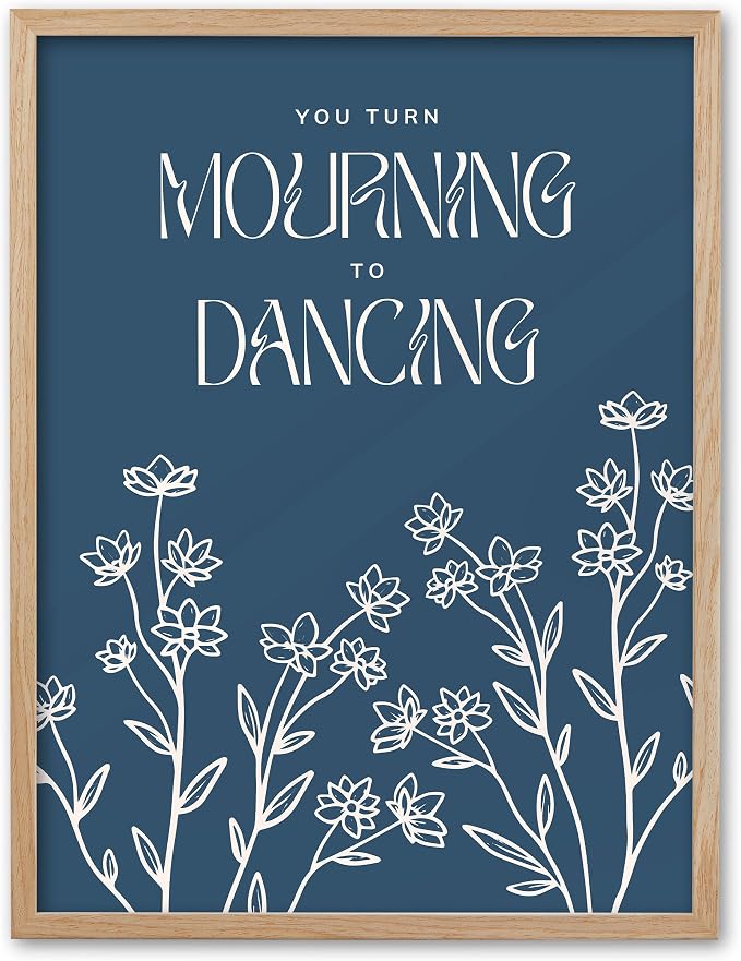 EcoHest 12x16 in Psalm 30:11 Mourning to Dancing Floral Christian Wall Art | Natural Oak Wood Frame with Canvas Wall Art, Scripture Bible Verse Wall Decor for Bedroom, Living Room, Office, Church, 1Pack