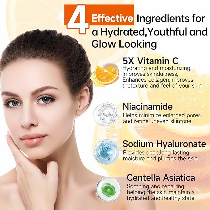 Face set + Neck Mask(8PCS each pack)，Glown 6-Piece Hydrating Skincare Set with Vitamin C & Niacinamide,HONLINK Face Care Kit Includes Toner, Faical Serum,Cleanser,Moisturizer, Eye Cream & Body Lotion