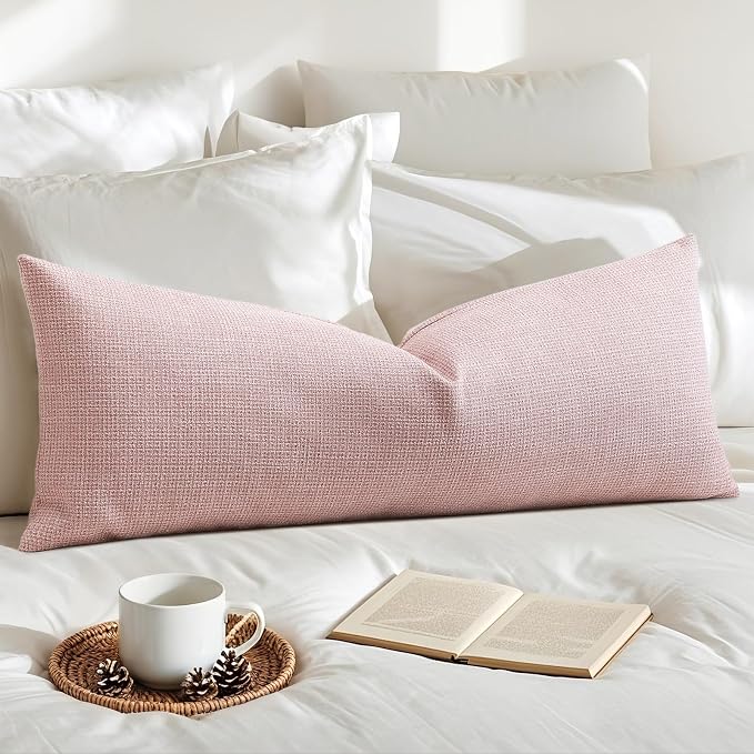 OTOSTAR Linen Throw Pillow Cover Set of 1 Decorative Long Lumbar Pillowcase Rectangle Cushion Cover 14x36 Inch for Home Decor Sofa Bedroom Car 35 x 90CM Pink