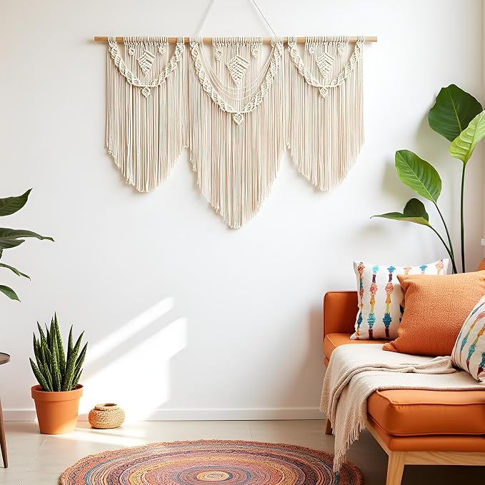 guzhiou Large Macrame Wall Hanging, Boho Woven Tapestry Decor Art, 43"x32" | Handmade bohemian woven tapestry for bedroom, living room, apartment. Perfect Boho style wall decor art for weddings, parties