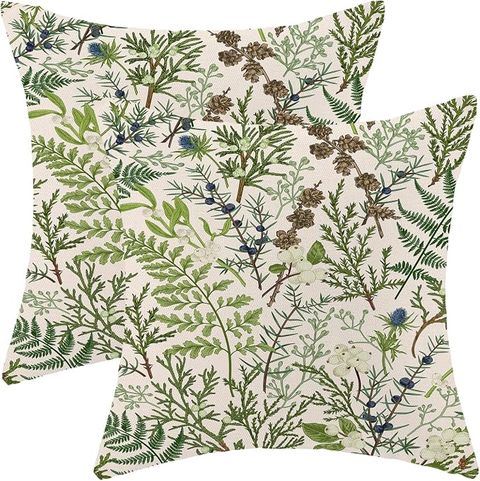 AEIOAE Spring Pillow Covers 22x22 Inch Set of 2,Vintage Sage Green Wild Flower Plant Throw Pillows Case,Seasonal Floral Outdoor Decorative Linen Farmhouse Decor Cushion Covers for Sofa Bed Couch