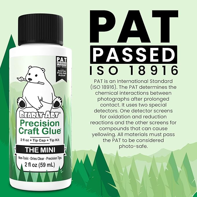 Bearly Art Precision Craft Glue - The Mini - 2fl oz with Tip Kit - Acid Free Archival - Strong Hold Adhesive - Ideal for Fine Paper Crafting Scrapbooking and Card Making - Made in USA