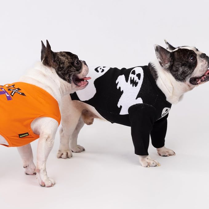 Fitwarm Halloween Ghost Dog Sweater, Funny Costumes for Dogs, Pet Apparel, Black, White, Small
