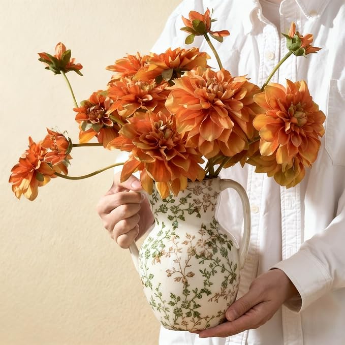 Emotionally Grounded Vase, Vaseking Large Ceramic Rustic Vase with 2 Handles, 8.3 inch Green and Beige Decorative Farmhouse Tall Vases for Home Decor, Living Room, Enterway, Table Decoration