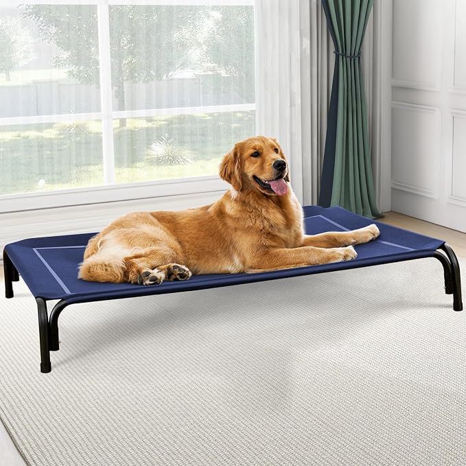 Czpalo Outdoor Elevated Dog Bed for Large Sized Dogs, No-Tool Assembly. | Raised design promotes airflow. Tool-free assembly, easy-to-clean mesh, portable, with anti-skid feet. Indoor/outdoor use.