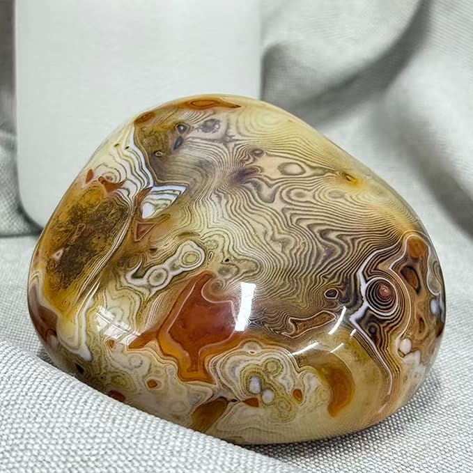 Natural Agate Chalcedony Stone – Silky gem Handheld Raw Polished Gemstone, Unique Silky-Banded Agate Crystal, Healing Energy Specimen for Collection or Home Décor
