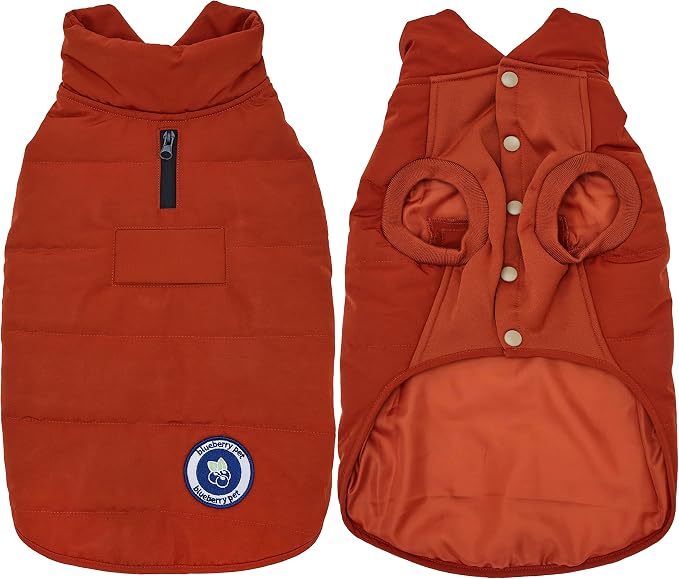 Blueberry Pet Cozy Quilted Waterproof Dog Coat – Rusty Orange Winter Jacket for Medium Dogs, Size 16", Warm Outdoor Dog Clothes
