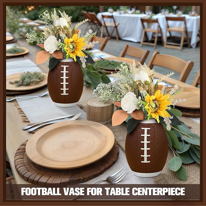 Qinyoung 2 Pcs Football Table Centerpiece Football Vases Decor Cute Rugby Flower Vases Planter Pot Rugby Utensil Holder Pencil Cup for Home Table Decor Sport Theme Party Supplies Gifts