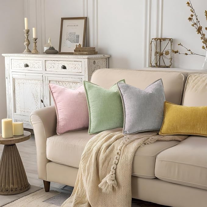 decorUhome Soft Chenille Throw Pillow Covers 12x20 Set of 2 Mineral Yellow | Fall Textured Decorative Throw Pillow Cases Stitched Edge Modern Farmhouse Luxury Boho Velvet for Couch Sofa Bed Home Decor