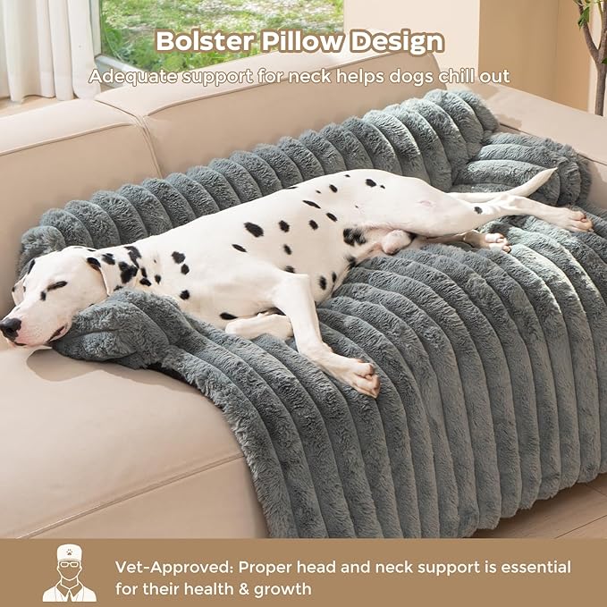 Avont Breathable Dog Couch Mat, Non-Slip Sofa Protector with Soft Plush | Available with Faux Rabbit Fleece and Washable Cover, in M and L, Dark Grey, Light Grey, Brown