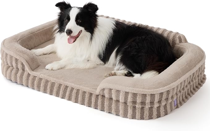 LE SURE Cute Cozy High Back Orthopedic L Plus Dog Bed,38" Hazel | Waterproof Pet Bed with Sides, Aesthetic Comfy Egg-Crate Foam Pet Couch Sofa, Removable Washable Cover, Non-Slip Bottom