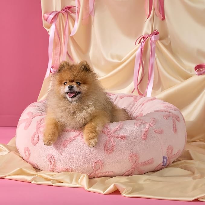 LE SURE Shown on TV Jacquard Donut Cute Small Dog Beds,Pink Taffy 27x27x8in | Orthopedic Calming Cat Sofa Indoor,Original Design Pattern,Washable Cover,Home Decor as Gift for Pet,Anti Slip Bottom